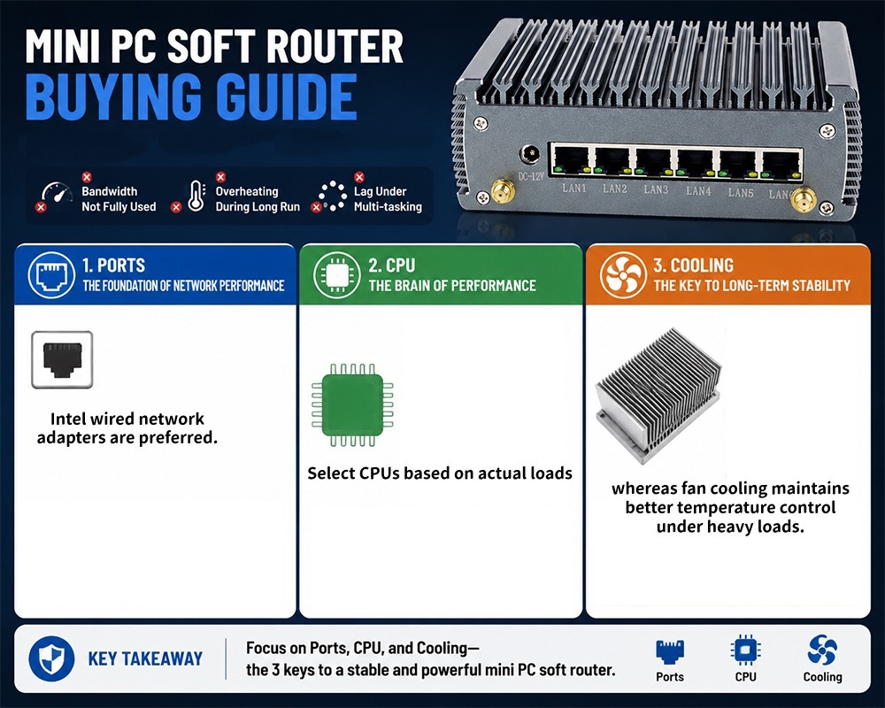 Şirketin en son blog yazıları Mini PC Soft Router Satın Alma Rehberi Ağ Bağlantı Noktaları Nasıl Seçilir Gerçek Test Verileriyle CPU ve Soğutma