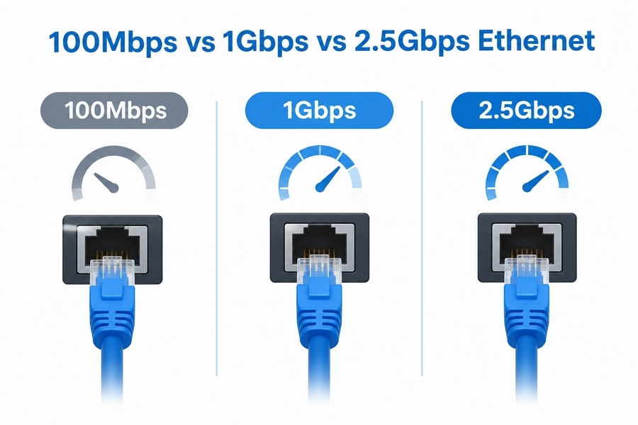 Şirketin en son blog yazıları 100Mbps vs 1Gbps vs 2.5Gbps Ethernet: Endüstriyel PC Ağ Hızının Gecikmeyi Nasıl Etkilediği