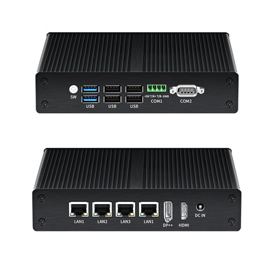 satın almak Endüstriyel Fanless Mini Bilgisayar Linux Intel N100 DDR4 16G RAM 4LAN Çift COM Çevrimiçi üretim
